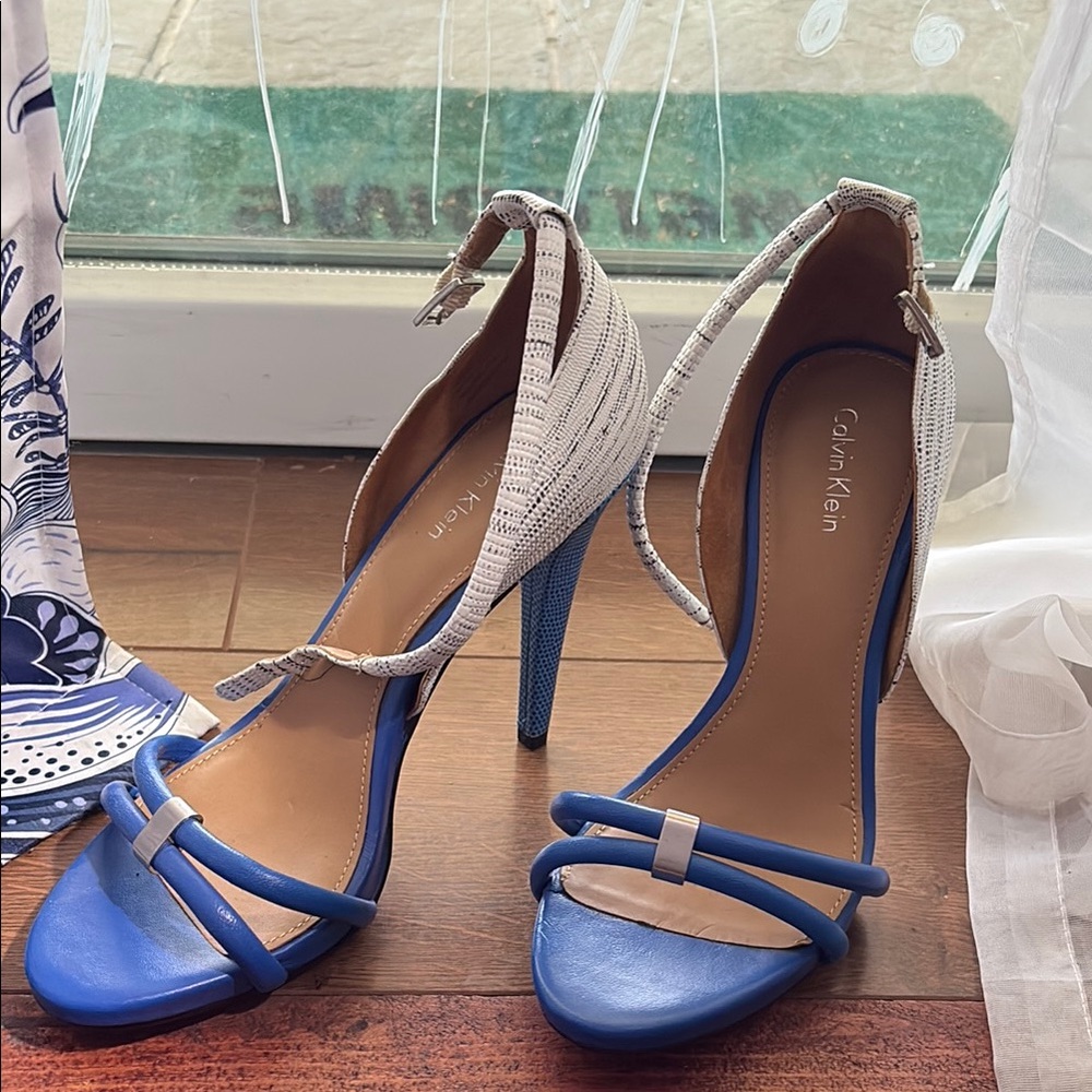 Calvin Klein Blue and White Stiletto Heels